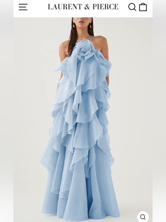 laurent and pierce Dresses & Skirts - Light Blue Ruffle Maxi Dress with Floral Accent